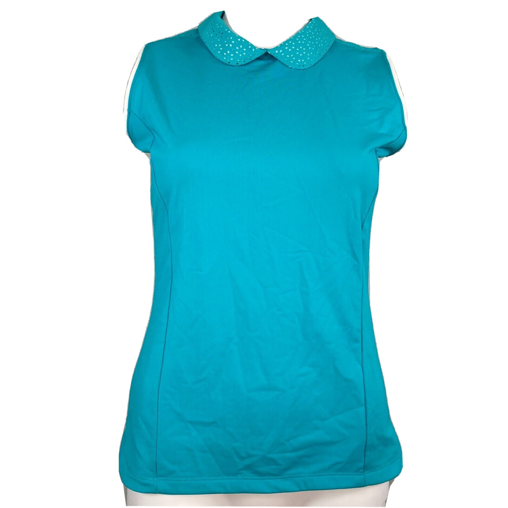 Lady Hagen Shirt Womens Sz XS Teal Blue Eyelet Collar Golf Tennis Stretch